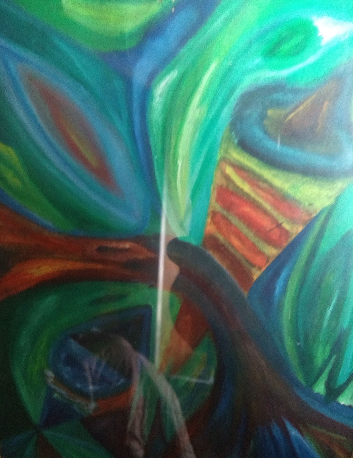 Gemälde von Ralf Bätz, expressionistisch, in Grün, Blau und Rostrot